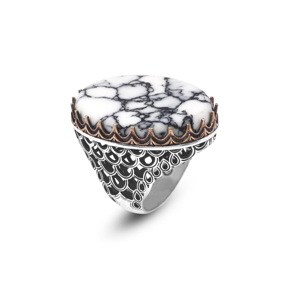 White Turquoise Oval Stone Ring - Large Gemstone Ring