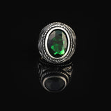 Mens Emerald Ring – Oval Ottoman Style Sterling Silver Gemstone Ring — image 3