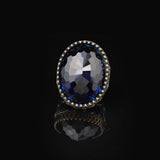 Men's Blue Sapphire Ring - Oval Gemstone in Large Ottoman Design - Handmade 925 Sterling Silver Ring with Silver Polishing Cloth Gift — image 4