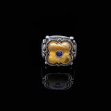 Handmade 925 Sterling Silver Men's Ring with Squeeze Amber & Blue Sapphire — image 2