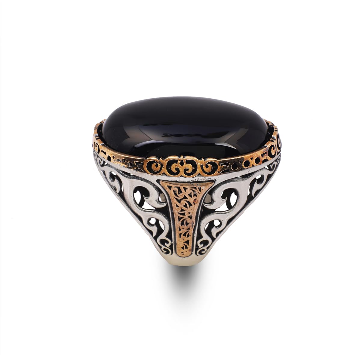 Onyx Ring, Oval Stone, Large Ring, Gemstone Ring, Ottoman, Men Vintage, Handmade, 925 Sterling Silver Rings for Men, Silver Polishing Cloth