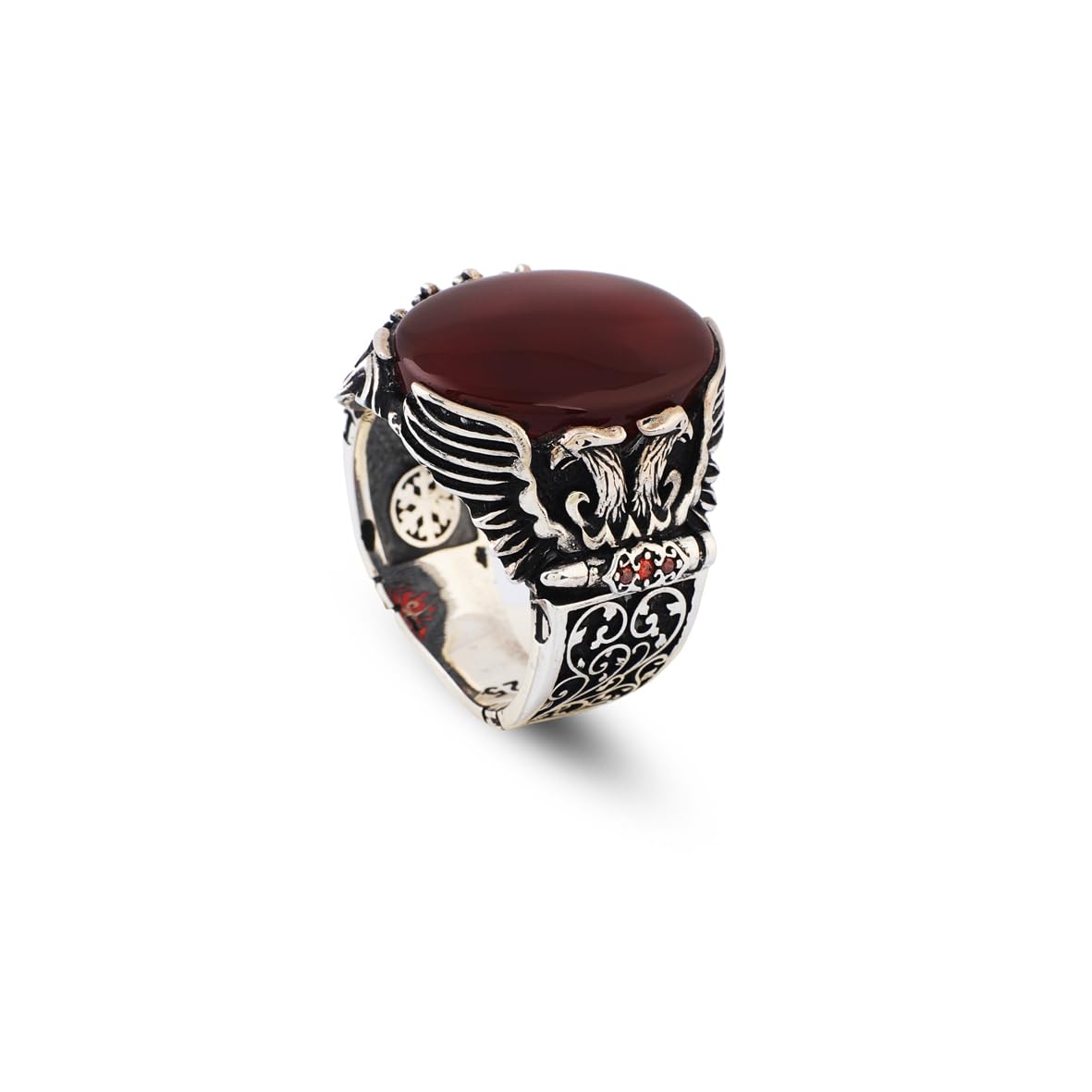 Handmade Carnelian Signet Eagle Ring - Vintage Ottoman Style Pinky Ring in Sterling Silver