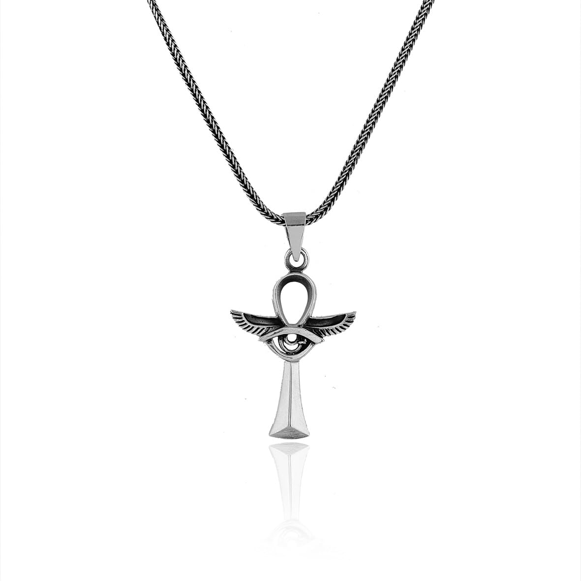 Men's Sterling Silver Eye of Horus Necklace with Stylish Silver Chain - Ancient Egyptian Symbol - Birthday Gifts