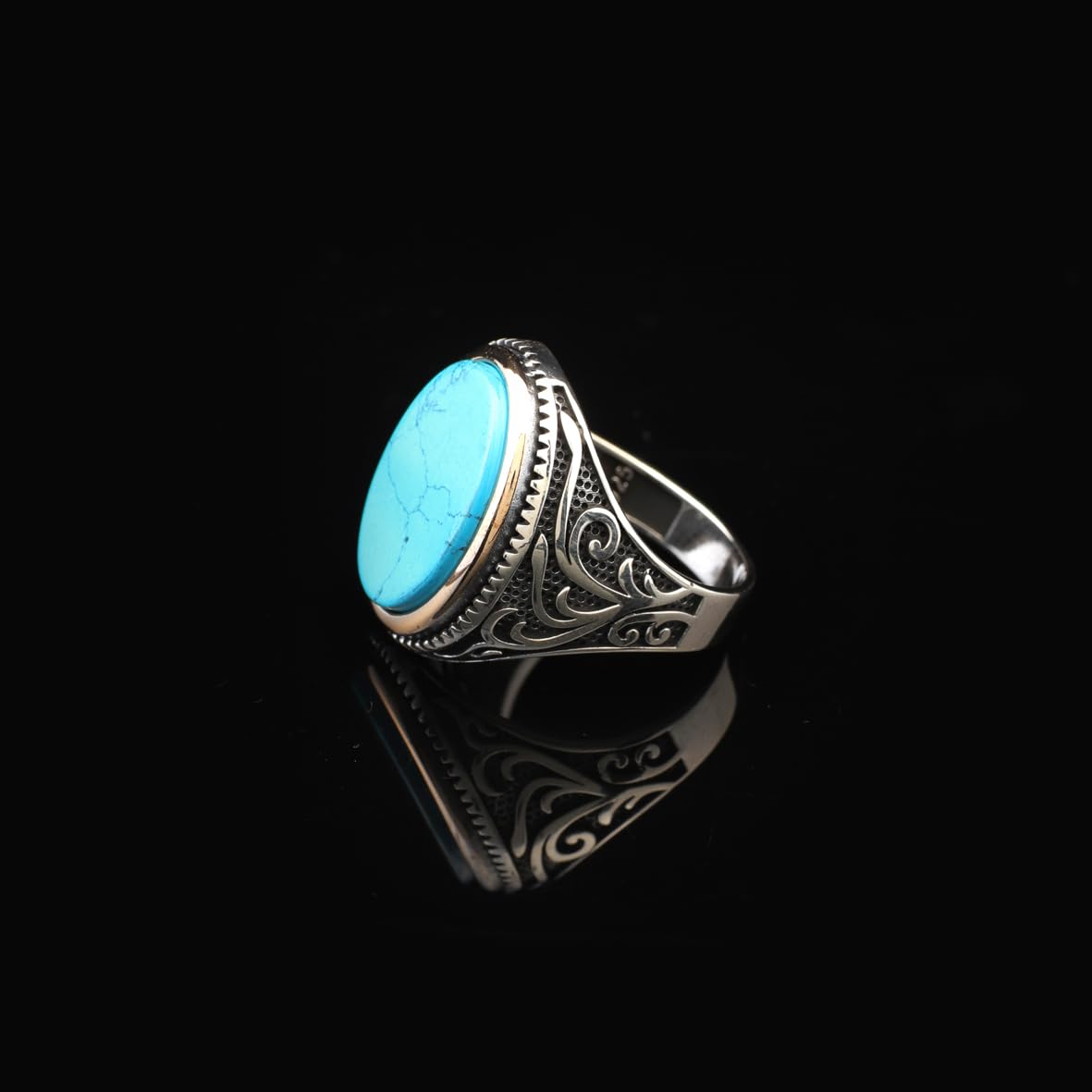 Handmade Ottoman Turquoise Signet Ring for Men – Vintage Sterling Silver Gemstone Ring