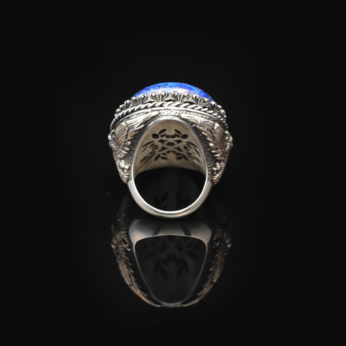 Vintage Lapis Lazuli Eagle Ring for Men - Large Oval Stone 925 Sterling Silver Turkish Handmade Polished Engagement Ring with Silver Polishing Cloth Gift