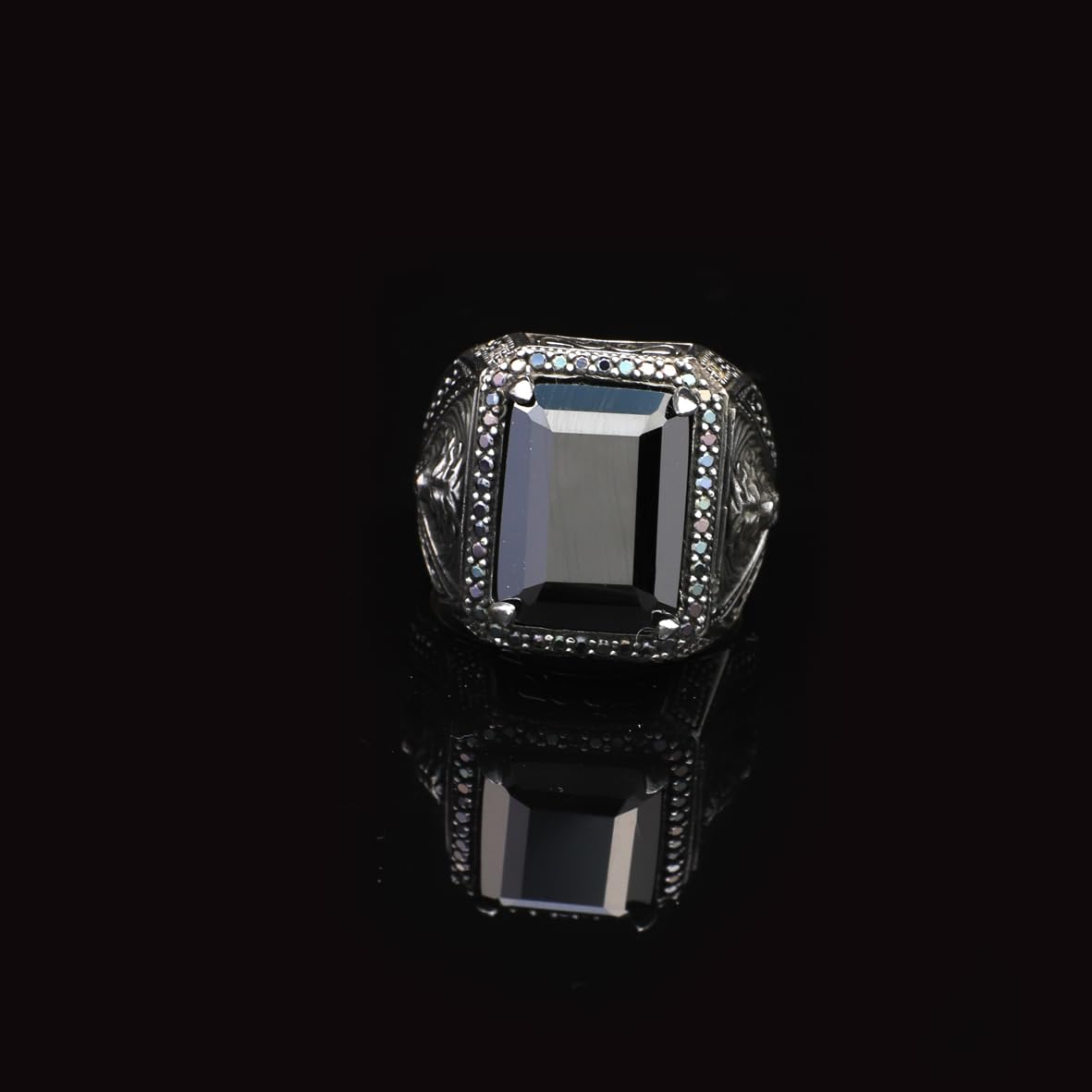 925 Sterling Silver Men's Black Onyx Lion Ring - "Black Onyx Lion Ring for Men - 925 Sterling Silver Black Onyx Gemstone - Birthday Gifts
