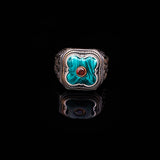 Vintage Handmade Malachite Ring with Ruby Stone — image 2