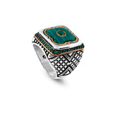 Vintage Malachite Ring with Micro Jade Stone - Handmade 925 Sterling Silver Men's Ring with Gemstone - Includes Silver Polishing Cloth Gift — image 1