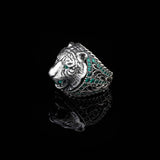 Handmade 3D Tiger Ring in 925 Sterling Silver with Jade Gemstone - Men's Animal Jewelry — image 3