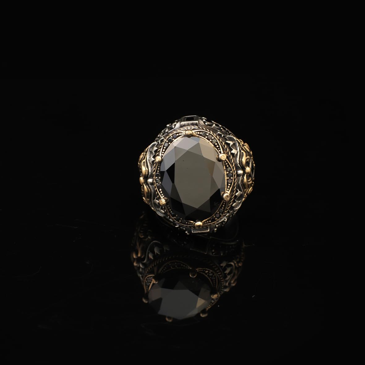 Large Statement Onyx Ring Ottoman Style – Handmade Vintage Gemstone Ring