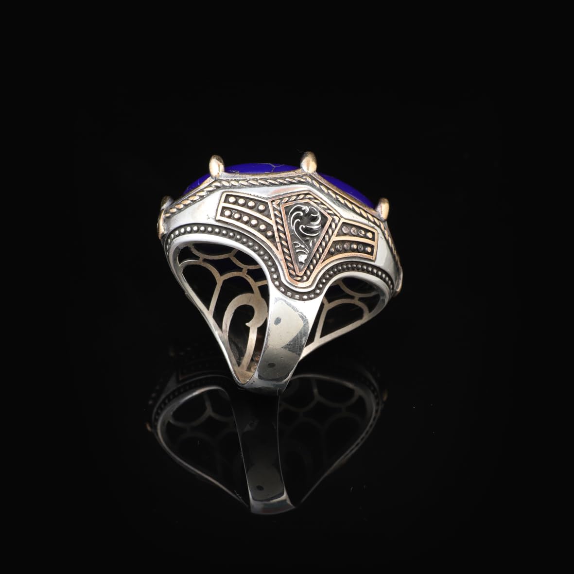 Lapis Lazuli Oval Gemstone Ring - Large Handmade Ottoman Style 925 Sterling Silver Men's Ring with Silver Polishing Cloth Gift