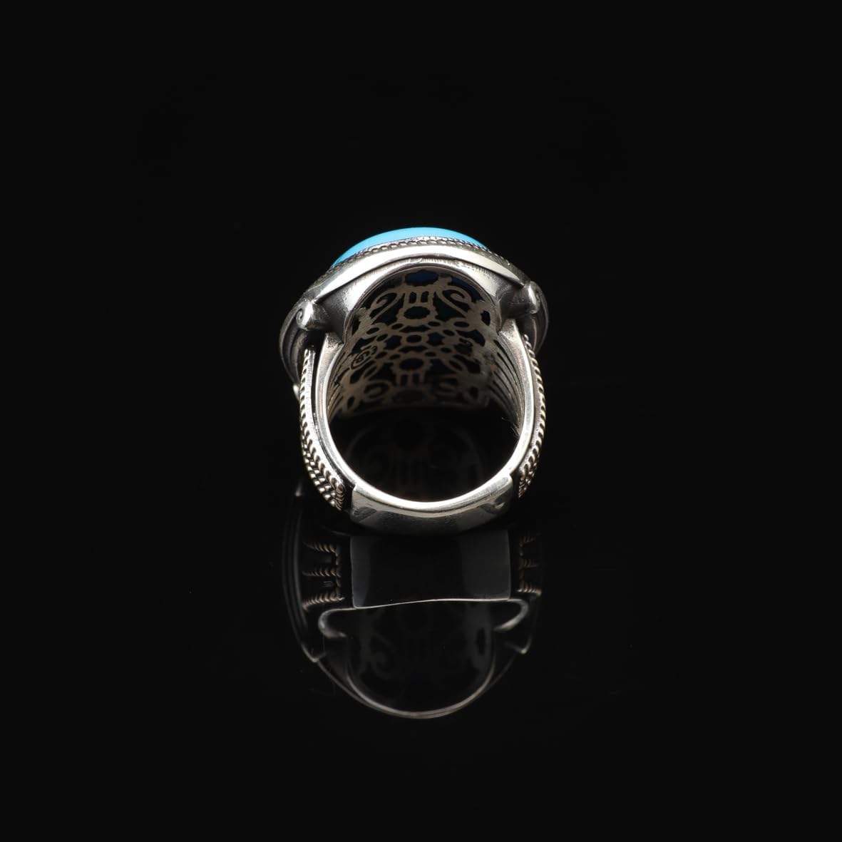 Vintage Turquoise Oval Stone Ring for Men - Large 925 Sterling Silver Turkish Handmade Polished Engagement Ring with Silver Polishing Cloth Gift