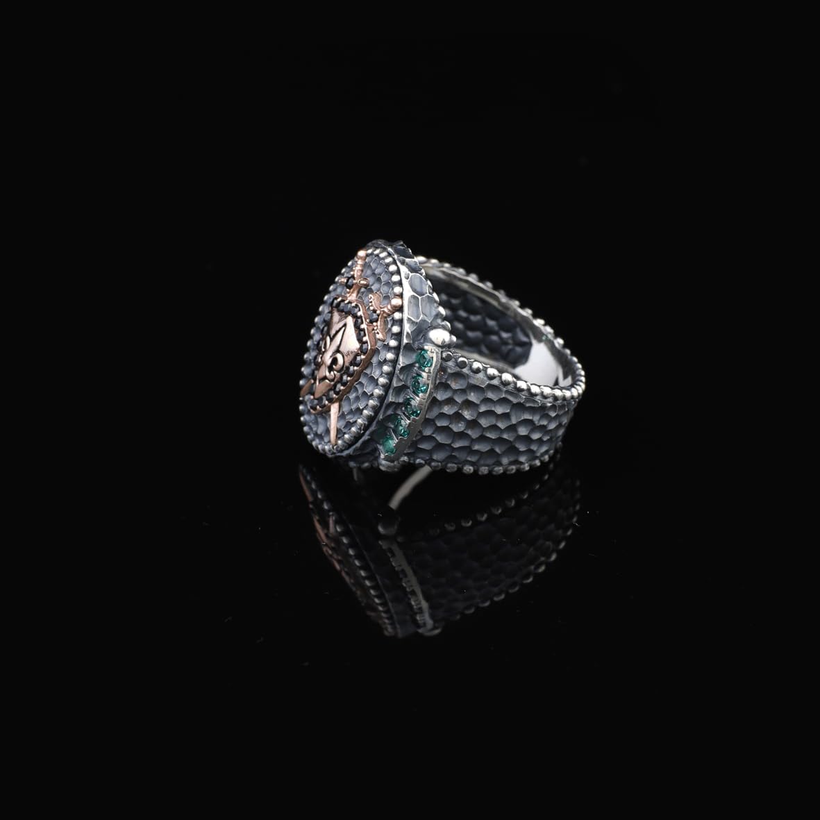 Men's Handmade Emerald Sword and Shield Ring - 925 Sterling Silver Gemstone Jewelry with Polishing Cloth Gift - Custom Signet Ring