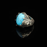 Men's Genuine Turquoise Lion Signet Ring - Vintage 925 Sterling Silver Oval Gemstone Statement Ring - Handmade Polished Engagement Ring with Custom Engraving — image 5