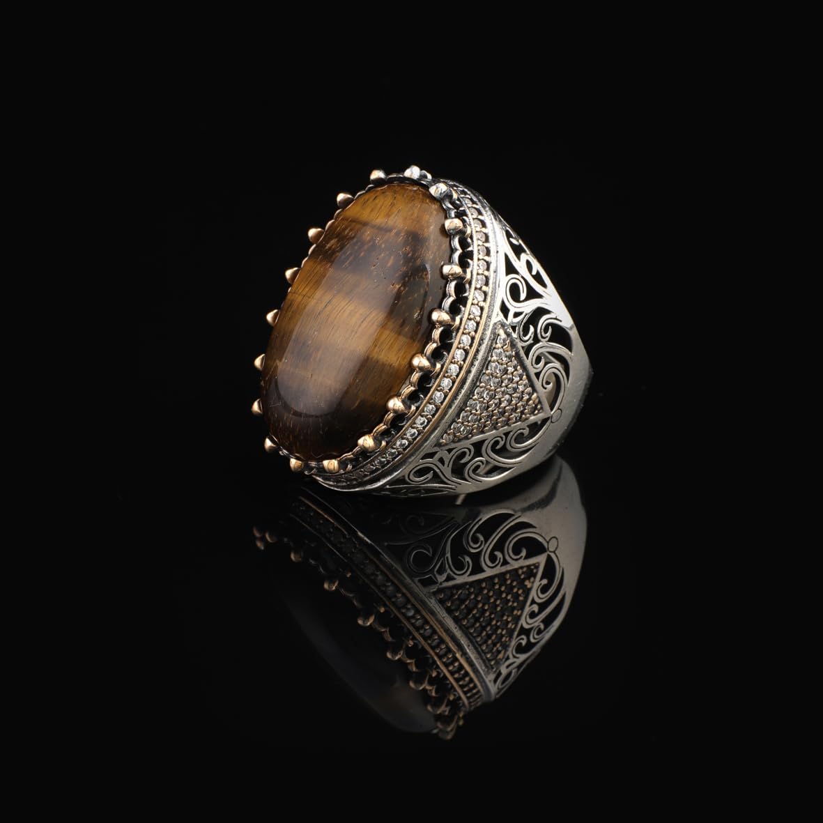 Tiger Eye Ring with Micro Onyx Stone