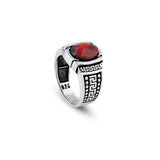 Men's Garnet Pinky Ring - Handmade Sterling Silver Signet Ring in Ottoman Style - Custom Engraved Vintage Engagement Ring Gift with Silver Polishing Cloth — image 1