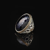 Men's Blue Sapphire Ring - Oval Gemstone in Large Ottoman Design - Handmade 925 Sterling Silver Ring with Silver Polishing Cloth Gift — image 6