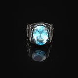 Aquamarine Ring for Men - Vintage Handmade Watch Band Gemstone Ring with Oval Stone — image 3