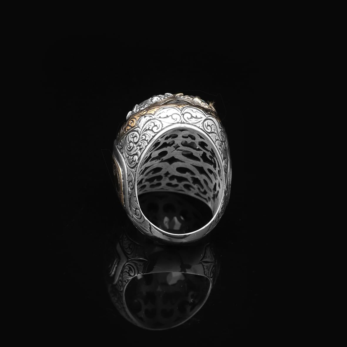Handmade White Sapphire Sterling Silver Ottoman Ring for Men