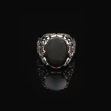 Handmade 925 Sterling Silver Black Onyx Oval Stone Ring - Vintage Polished Gemstone Engagement Ring for Men with Engraving and Silver Polishing Cloth Gift — image 3