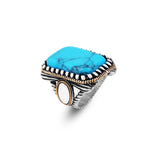 Turquoise Ring - Large Gemstone Ottoman Vintage Handmade 925 Sterling Silver Men's Ring with Silver Polishing Cloth Gift — image 1