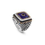 Lapis Lazuli and Onyx Men's Ring with Micro Stone Accents - Vintage Handmade 925 Sterling Silver Jewelry — image 1