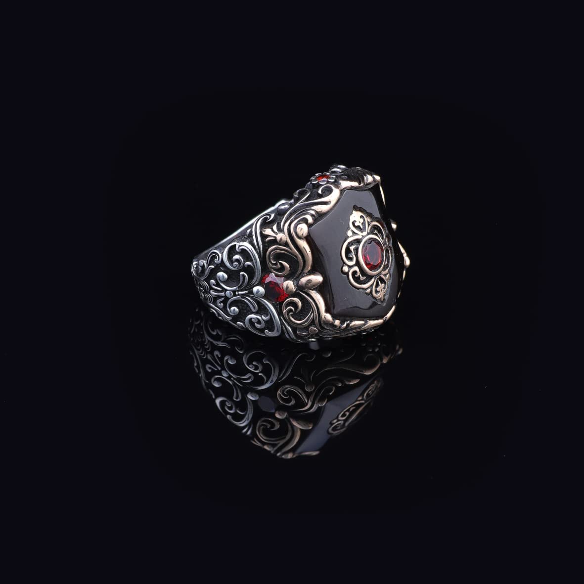 Vintage Ottoman Style Ruby Ring in Sterling Silver