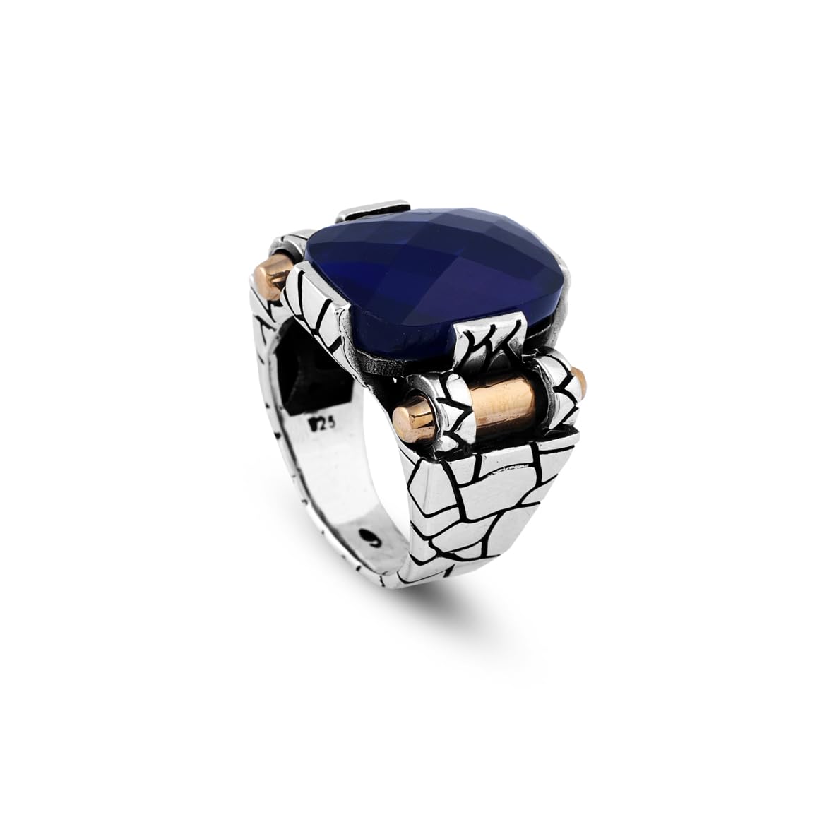 Handmade Sterling Silver Sapphire Ring for Men - Ottoman-Style Vintage Gemstone Pinky Ring with Custom Engraving