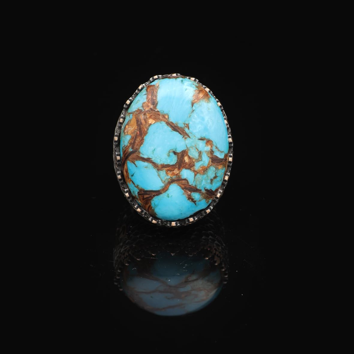 Special Turquoise Stone Ring – Large Oval Stone in Polished 925 Sterling Silver