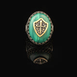 Malachite Sword Turkish Ring Large Chunky Silver Whiskey Barrel Ottoman Vintage 925 Sterling Engagement Promise Ring Gemstone Gift for Husband — image 3