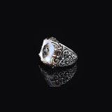 Vintage Ottoman Style Mother of Pearl and Onyx Silver Ring — image 5