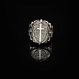 Vintage Shield Cross Signet Ring for Men - 925 Sterling Silver Christian Statement Ring - Polished Handmade Engagement Ring with Custom Engraving — image 3