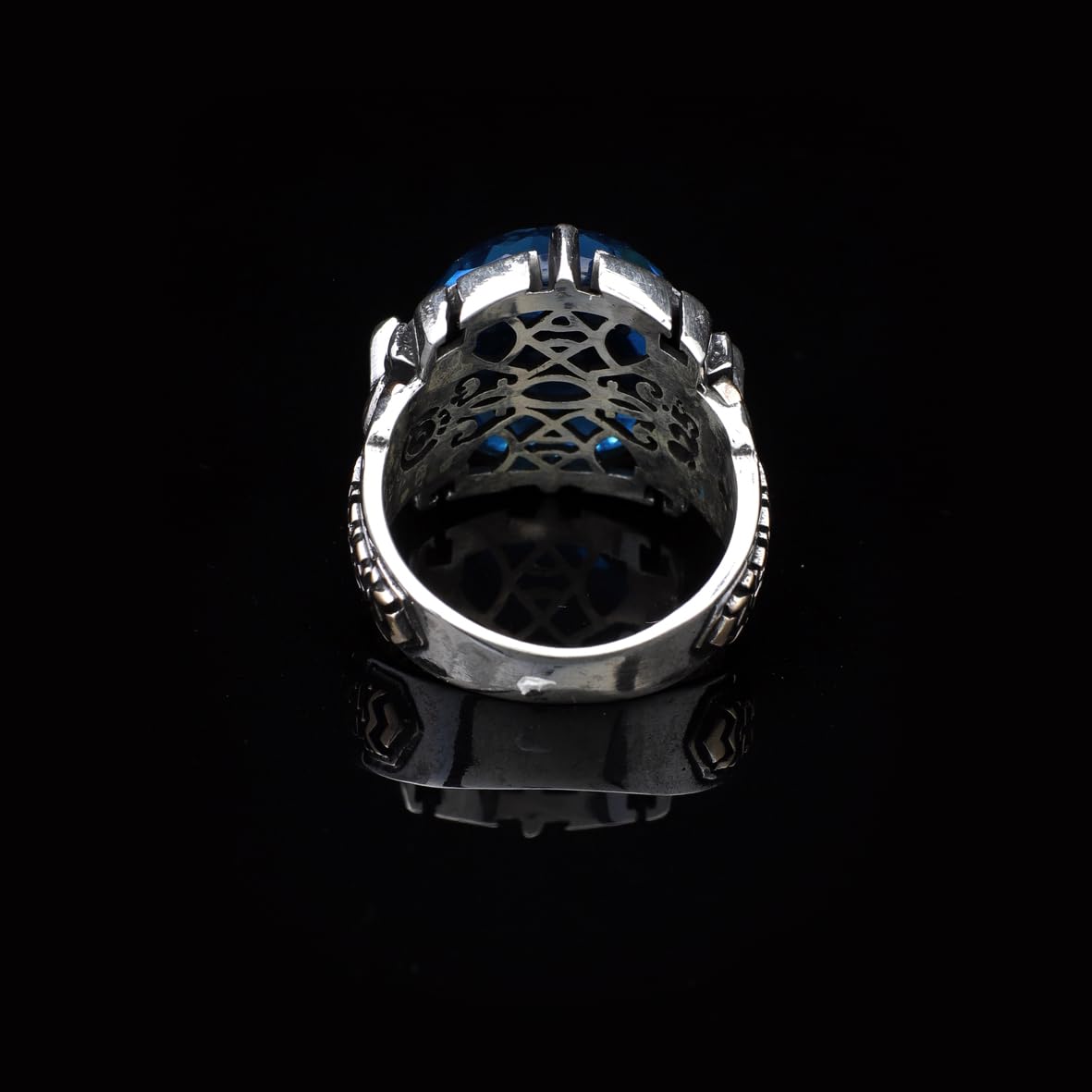 Men's Ring - Man Silver Aquamarine Stone Gemstone Ring in 925 Sterling Silver