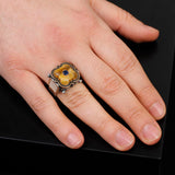 Handmade 925 Sterling Silver Men's Ring with Squeeze Amber & Blue Sapphire — image 6
