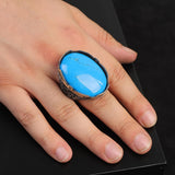Genuine Turquoise Men’s Ring with Large Oval Stone – Vintage 925 Sterling Silver Ring for Men — image 2