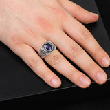 Handmade Blue Sapphire Oval Stone Watch Band Model Gemstone Ring for Men Vintage 925 Sterling Silver — image 2