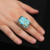Vintage Large Turquoise Ring for Men - 925 Sterling Silver Turkish Handmade Polished Engagement Ring with Silver Polishing Cloth Gift — image 2