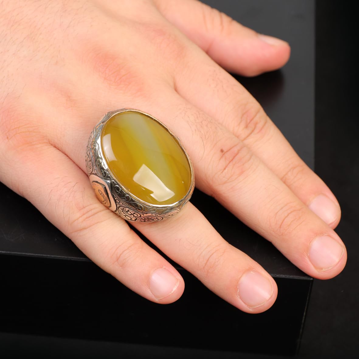 Handmade Ottoman Agate Ring: Vintage Sterling Silver Statement Ring