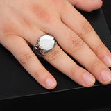 Vintage Mother of Pearl Signet Ring with Micro Sapphire Stone - 925 Sterling Silver Men's Gemstone Ring — image 2