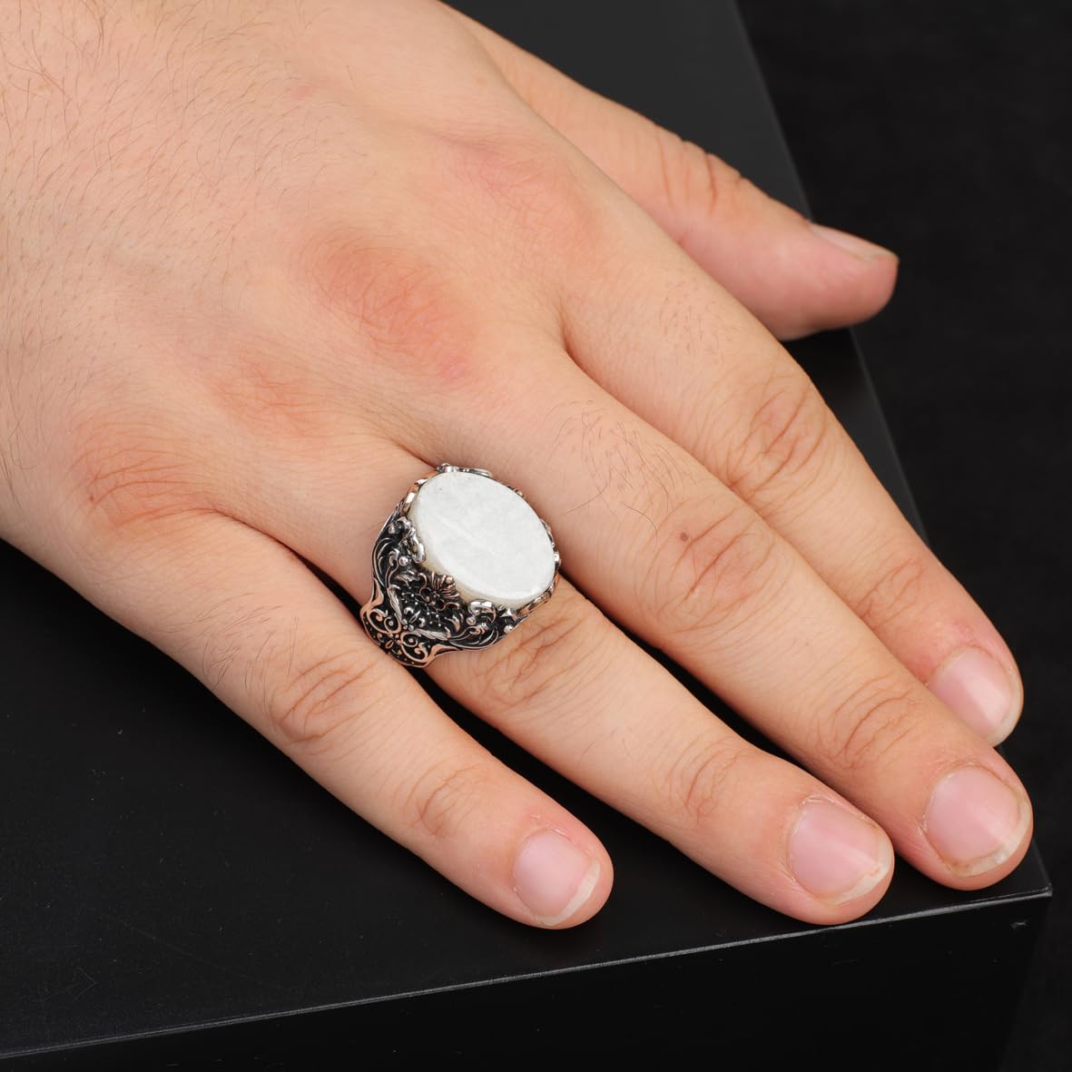 Vintage Mother of Pearl Ring for Men – Oval Gemstone