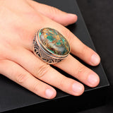 Vintage Men’s Turquoise & Micro Sapphire Gemstone Ring – Chunky Ottoman Sterling Silver Engagement Ring — image 2