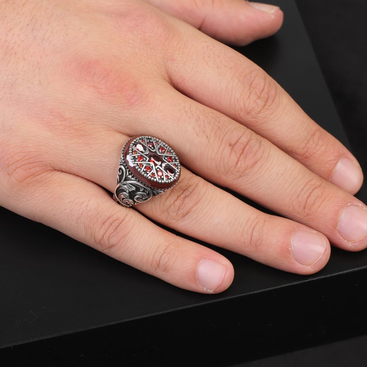 Vintage Carnelian Gemstone Ring - Ottoman Style Sterling Silver Pinky Ring for Men