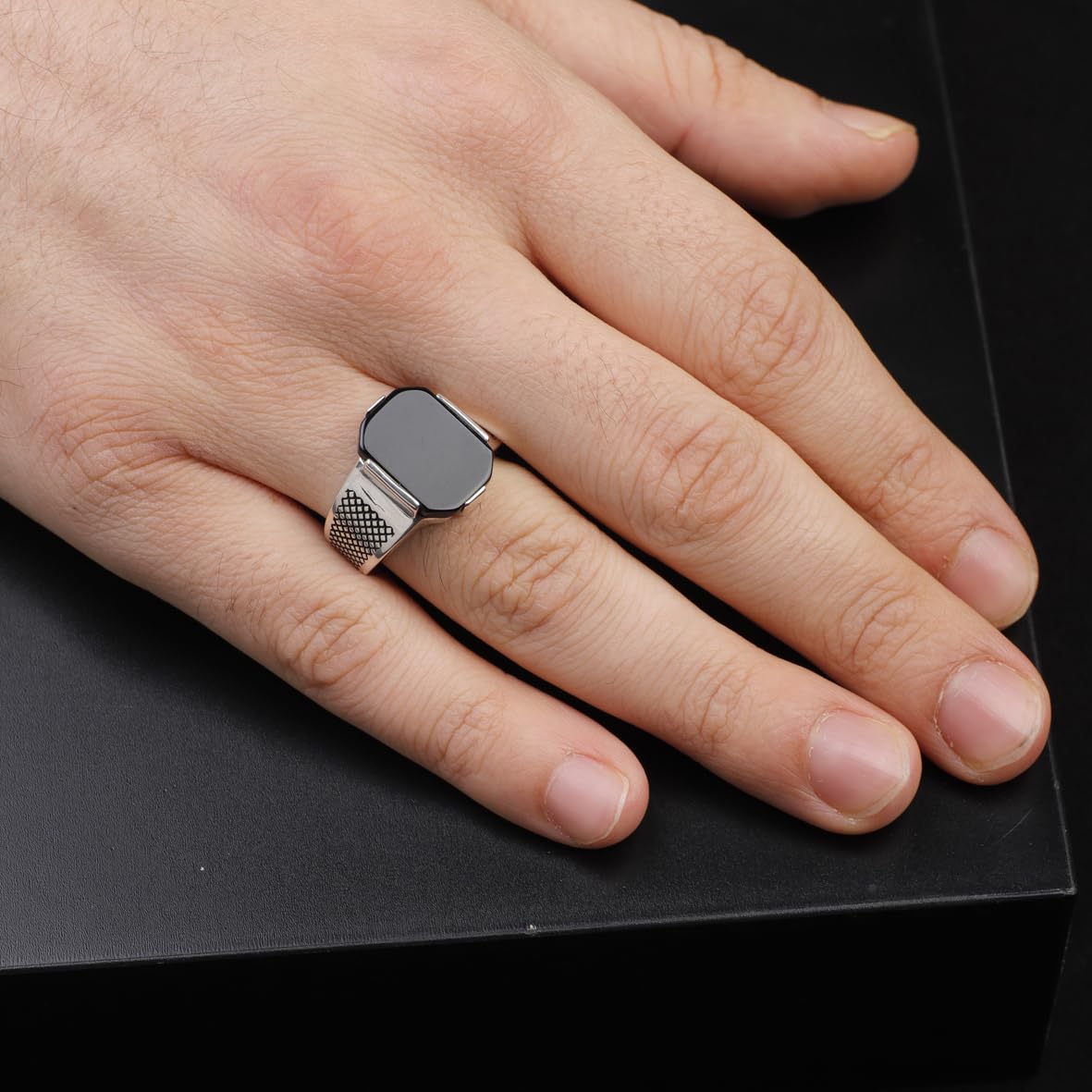 Handmade 925 Sterling Silver Black Onyx Pinky Ring - Men's Gemstone Jewelry with Silver Polishing Cloth Gift