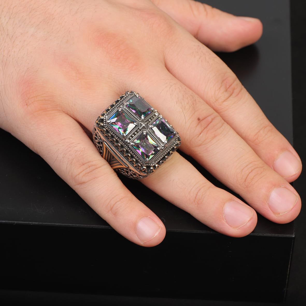 Handmade Mystic Topaz Ring Ottoman Style – Large Statement Vintage Gemstone Ring