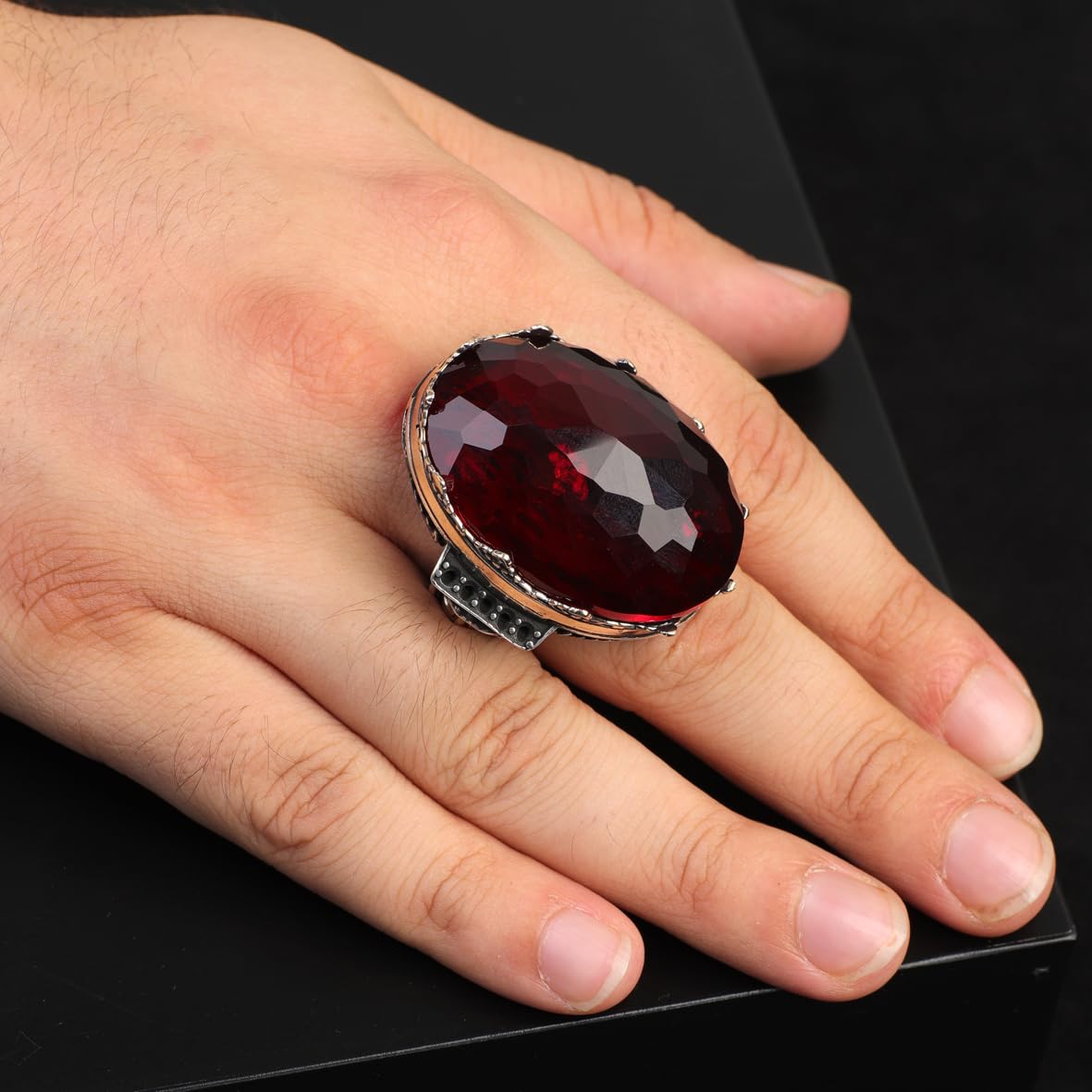925 Sterling Silver Men's Garnet Ring