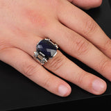 Handmade Sterling Silver Sapphire Ring for Men - Ottoman-Style Vintage Gemstone Pinky Ring with Custom Engraving — image 2