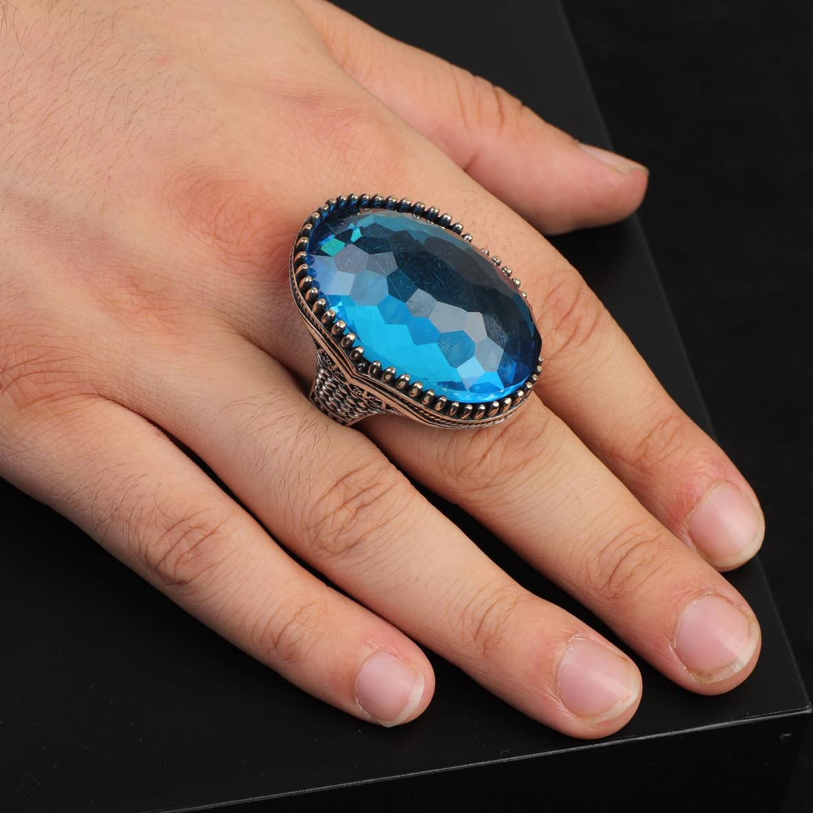Handmade Vintage Aquamarine Ring for Men