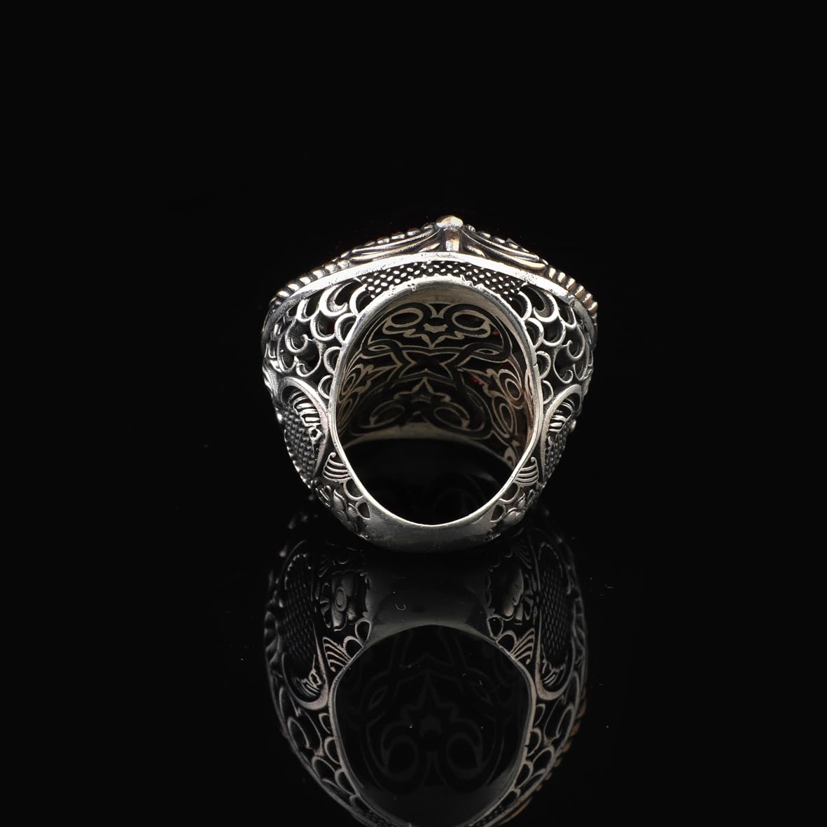 Vintage-Inspired Garnet Ring - Chunky Sterling Silver Ring for Men - Handmade Ottoman Gemstone Engagement Ring - Custom Engraving Included with Gift Silver Polishing Cloth