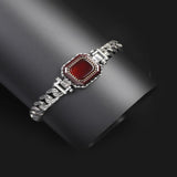 Made to Order Personalized Gothic Vintage Pattern 925 Sterling Silver Chain Bracelet for Men with Carnelian Gemstone - Hand-Engraved Handmade Bracelet — image 2