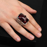 Vintage Large Garnet Ring for Men - 925 Sterling Silver Turkish Handmade Polished Engagement Ring with Silver Polishing Cloth Gift — image 2